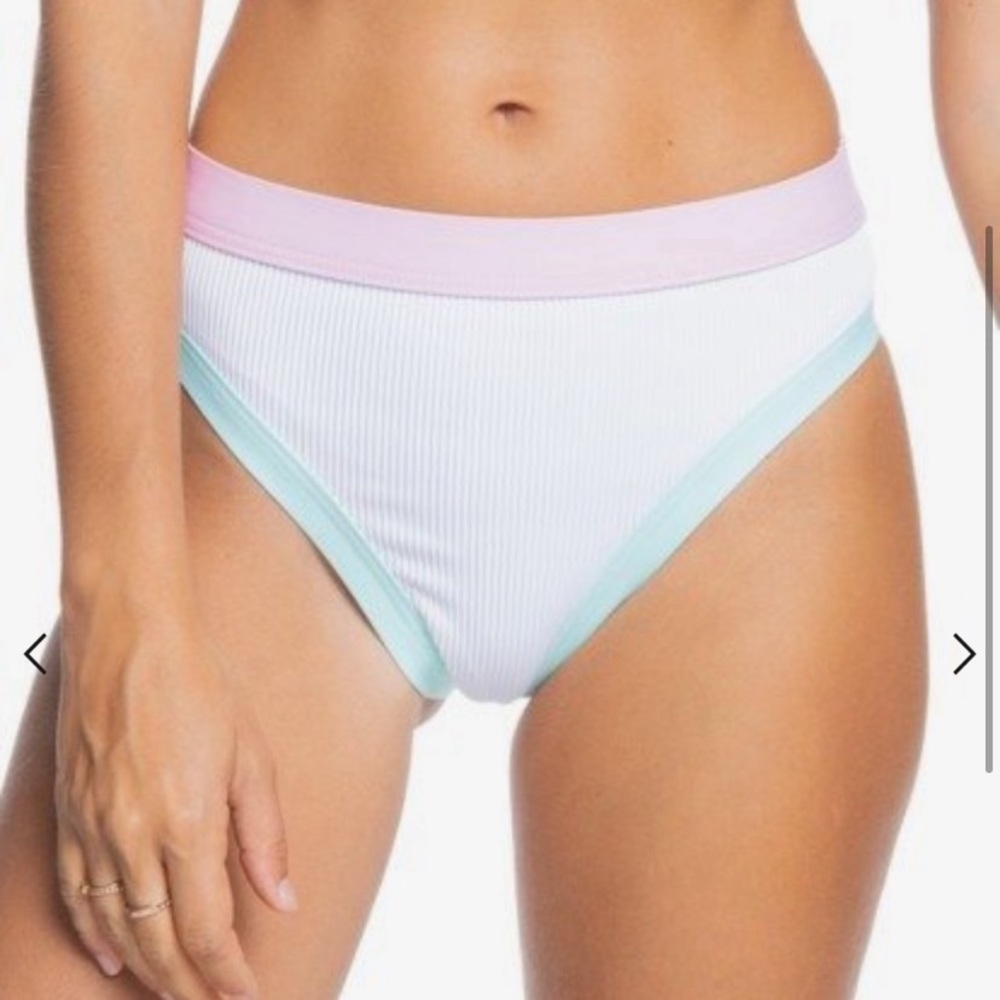 Roxy High Waist Ribbed white color block  Bikini bottoms